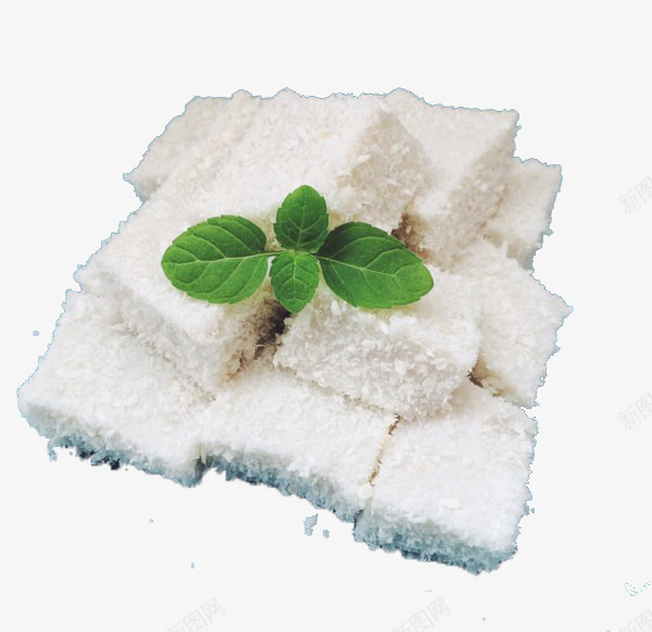 方形的白色椰丝奶块png免抠素材_88icon https://88icon.com 健康美味 创意美食 奶块 方形 椰丝 椰子冻 椰浆饭 白色 绿叶装饰