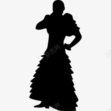 小仙女剪影弗拉门戈女性穿着长裙图标图标