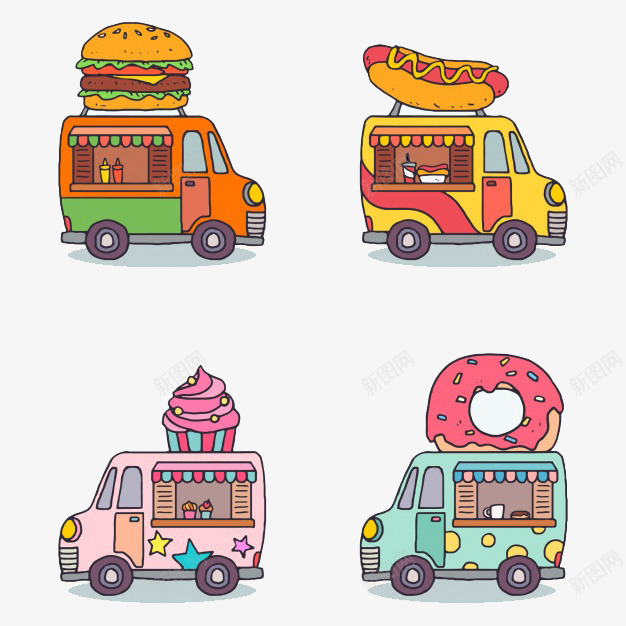 卡通汽车png免抠素材_88icon https://88icon.com 冰淇淋 卡通汉堡 快餐车 手绘汽车 汉堡 汽车插画 甜甜圈 餐车