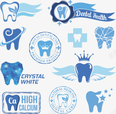 淡蓝色牙齿健康图标集锦图标