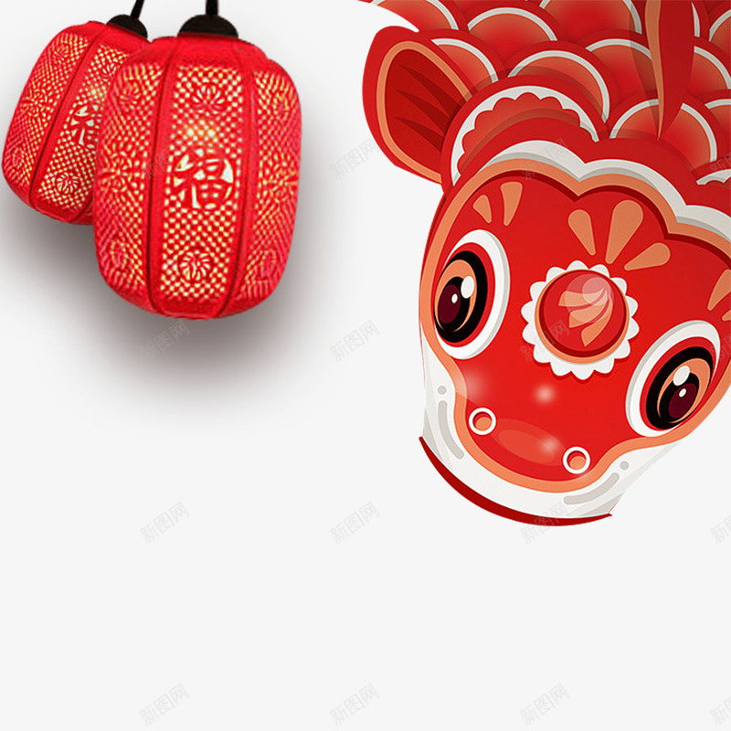 喜庆海报边框装饰png免抠素材_88icon https://88icon.com 卡通 喜庆 新年 新年海报 春节 春节海报 海报装饰 灯笼 红色 鱼