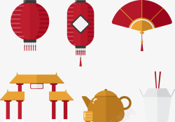 中国标志符号灯笼扇子茶壶素材