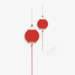 红色纹理质感灯笼悬挂元素素材