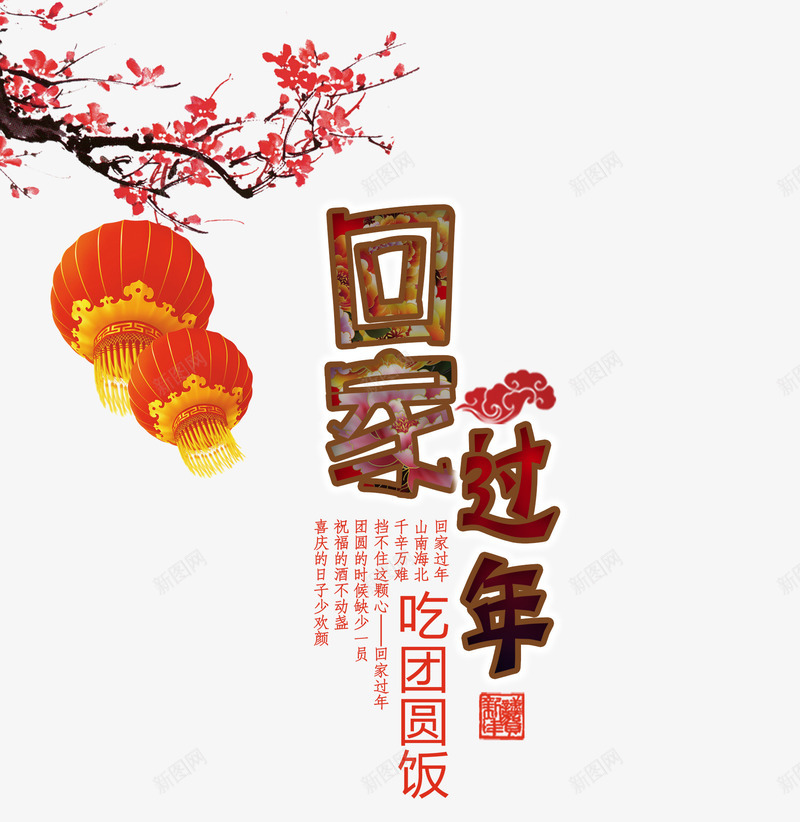 回家过年png免抠素材_88icon https://88icon.com 回家 团圆饭 新年 梅花 灯笼 过年