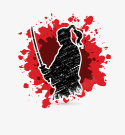 红色黑色日本武士素材