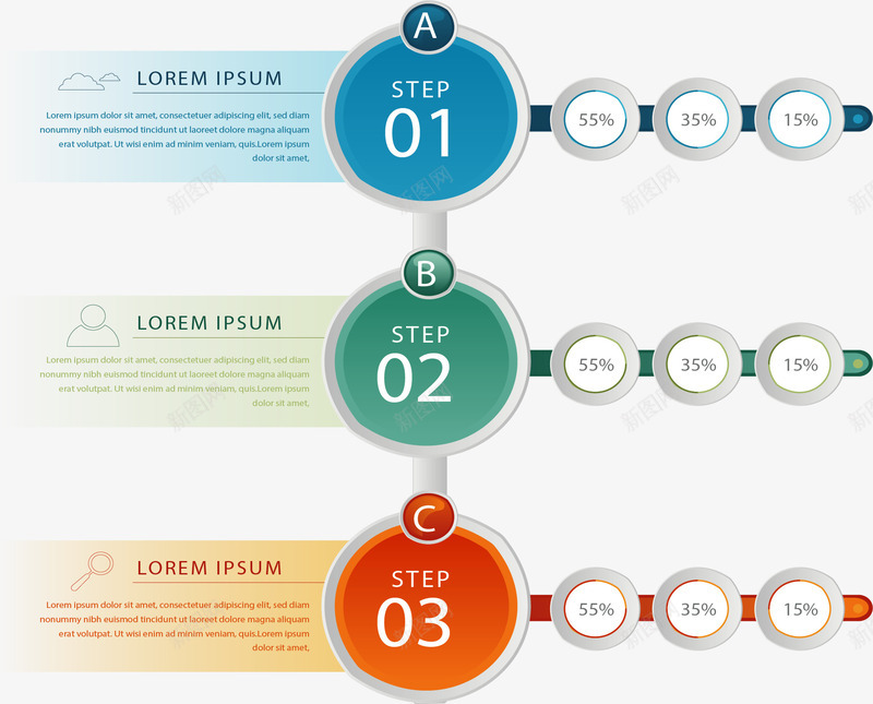 彩色圆圈三个步骤图矢量图ai免抠素材_88icon https://88icon.com 信息图表 彩色图表 数字序列 步骤图 流程图 矢量png 矢量图