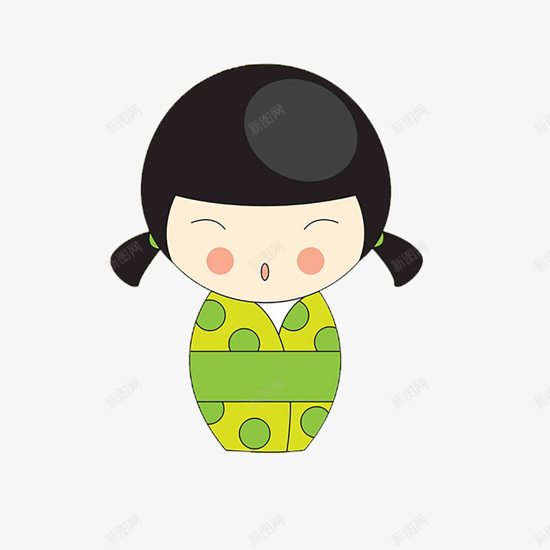卡通娃娃插图png免抠素材_88icon https://88icon.com 和服少女 和服花纹 小女孩 日本 日本小人 民族 玩偶 眯眯眼 眯眼笑 绿色衣服 羊角辫