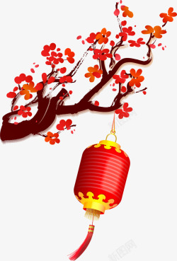 中国风红色花枝灯笼素材