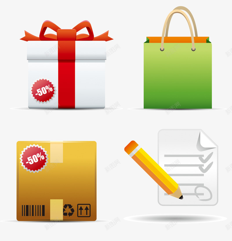 商店用品psd免抠素材_88icon https://88icon.com 手提袋 文具 礼盒