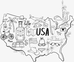 手绘美国旅游地图矢量图素材