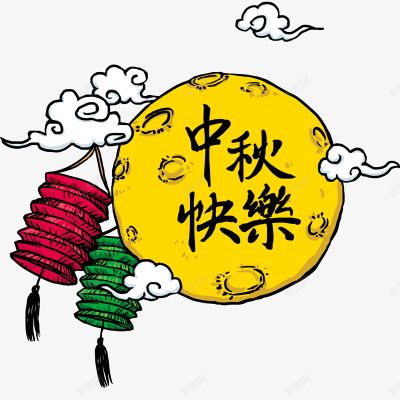 手绘中秋节海报插画矢量图ai免抠素材_88icon https://88icon.com 中秋节 创意 手绘 插画设计 月亮 灯笼 矢量图