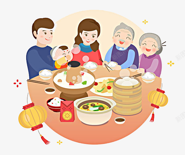 卡通一家人做饭png免抠素材_88icon https://88icon.com 一家人做饭 做饼 卡通 火锅 灯笼 过年 食物 高兴