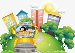 坐车去幼儿园幼儿园上学去啦高清图片