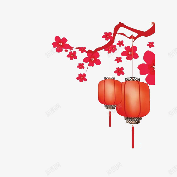中国风红色灯笼图png免抠素材_88icon https://88icon.com 中国风 创意 树枝 梅花 水彩 灯笼 红色 花朵