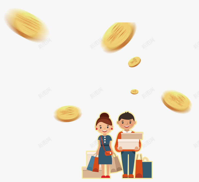 购物卡通人物psd分层图png免抠素材_88icon https://88icon.com 扫货狂欢 新年特惠 新春狂欢购 欢度春节 购物卡通人物 金币