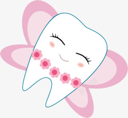 粉色卡通花朵健康牙齿素材