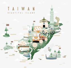 装饰台湾景点著名建筑标注矢量图素材