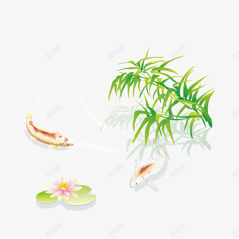 荷花竹叶和鱼矢量图ai免抠素材_88icon https://88icon.com 竹叶 荷花 鱼 矢量图