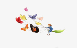 蝴蝶带着小孩飞素材