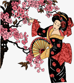 日本服饰卡通日本艺妓矢量图高清图片