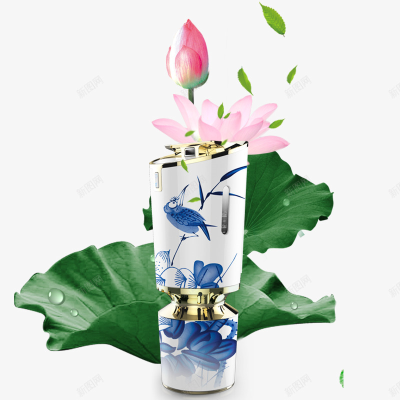 青花瓷理疗杯荷花荷叶漂浮树叶png免抠素材_88icon https://88icon.com 漂浮树叶 理疗杯 荷叶 荷花 青花瓷