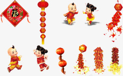 传统中国风福字鞭炮素材