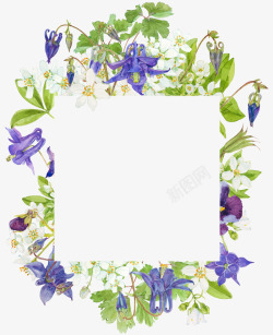 手绘紫色花草花卉花框素材