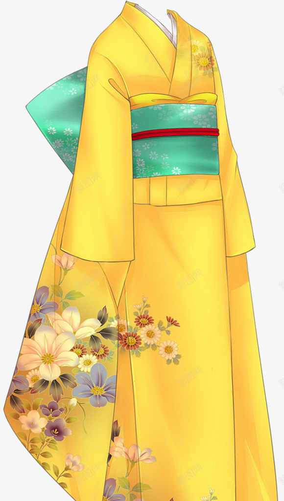 黄色花纹日本服饰png免抠素材_88icon https://88icon.com 日本 服饰 花纹 黄色