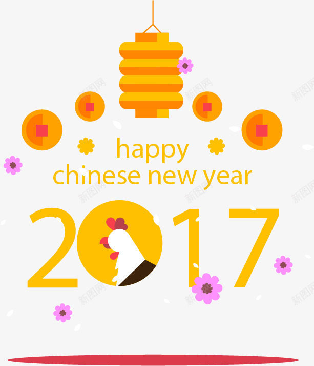 黄色灯笼新年卡矢量图ai免抠素材_88icon https://88icon.com 2017新年素材 公鸡头像 矢量素材 花朵背景 金币 黄色灯笼 矢量图