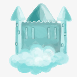 手绘水彩天空中的城堡素材