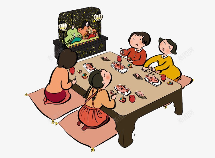 卡通日本一家人看电视png免抠素材_88icon https://88icon.com PNG 一家人看电视 卡通 吃饭 日本
