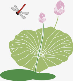 卡通蜻蜓荷花装饰插画素材