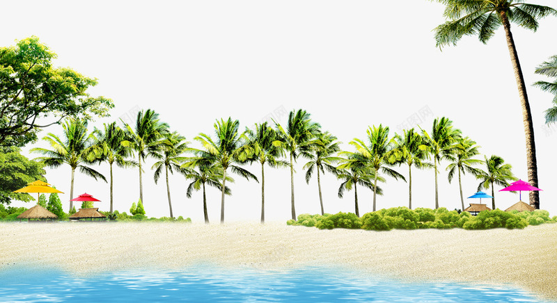 树木沙滩海洋背景png免抠素材_88icon https://88icon.com 旅游 椰子树 沙滩 海滩