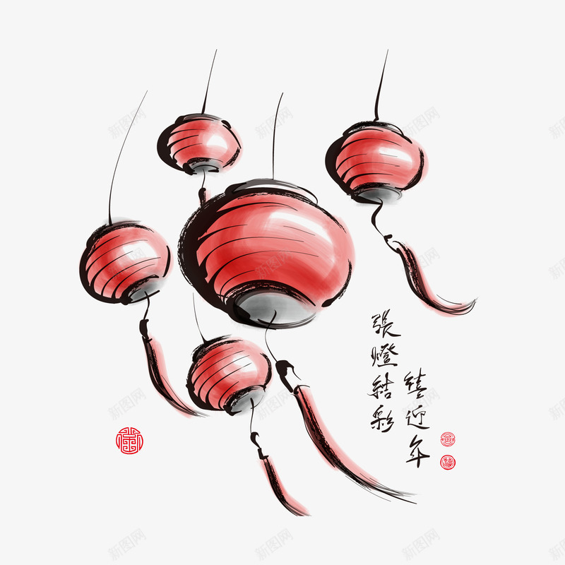 水墨灯笼png免抠素材_88icon https://88icon.com 墨迹 水墨 红灯笼 节日庆祝 过年