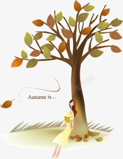卡通手绘秋天树素材