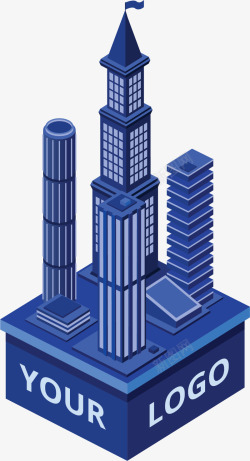 蓝色立体大楼模型矢量图素材