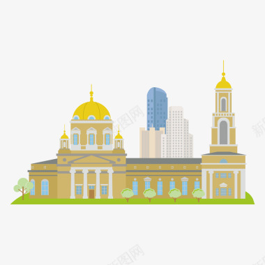 秋天风景俄罗斯黄色建筑旅游景点矢量图图标图标