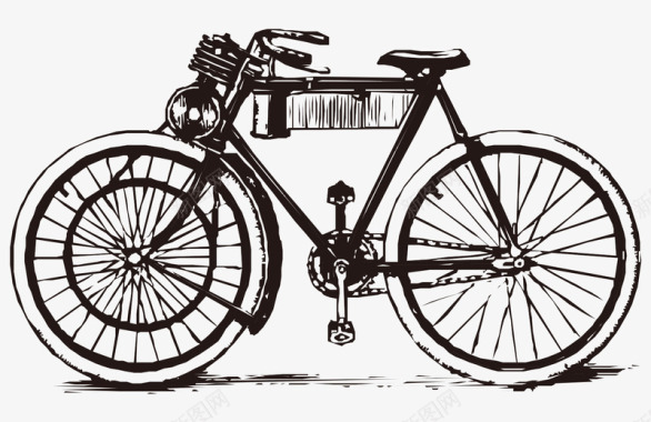 古老罗盘卡通手绘黑白古老自行车矢量图图标图标