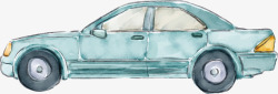 创意水彩蓝色汽车插画装饰素材