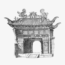 清朝建筑庙手绘图图矢量图素材