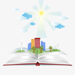 书翻开的书天空城矢量图素材