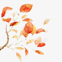红色手绘秋天落叶素材