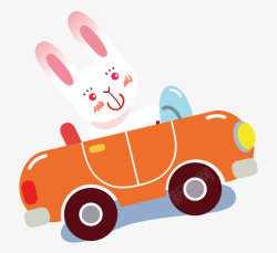 卡通手绘橙色汽车兔子开车矢量图素材