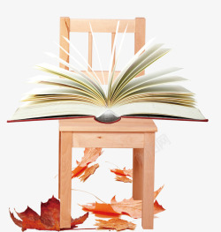 秋风落叶下的凳子书本素材