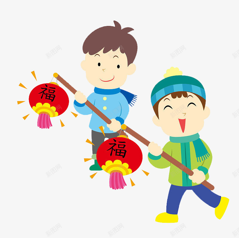 卡通拿着灯笼的男孩图png免抠素材_88icon https://88icon.com 中国风 插图 新年 春节 灯笼 男孩 高兴地