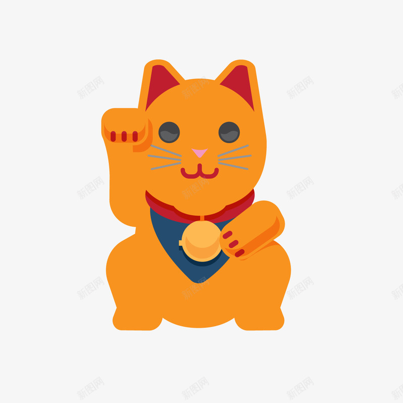 ppt卡通招财猫png免抠素材_88icon https://88icon.com 卡通矢量 招财猫 日本元素 黄色小猫