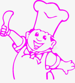 手绘卡通粉红色线条厨师大叔素材