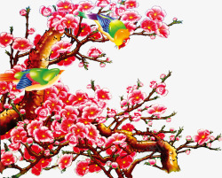 中式手绘小鸟梅花树枝素材