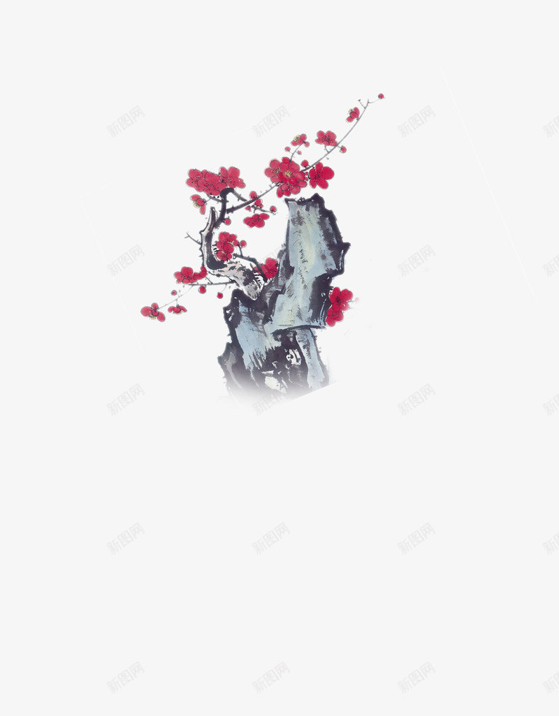 节日装饰图png免抠素材_88icon https://88icon.com 中国风 梅花 石头 红色