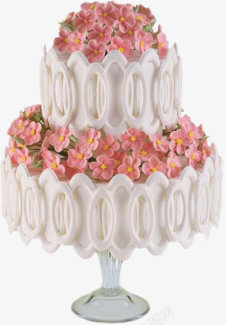 白色生日蛋糕粉红花朵素材